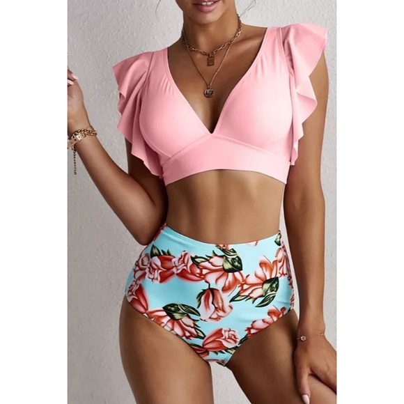 Ditzys Boutique Other - LAST ONE! Plus Size High Waisted Floral Bikini With Ruffles